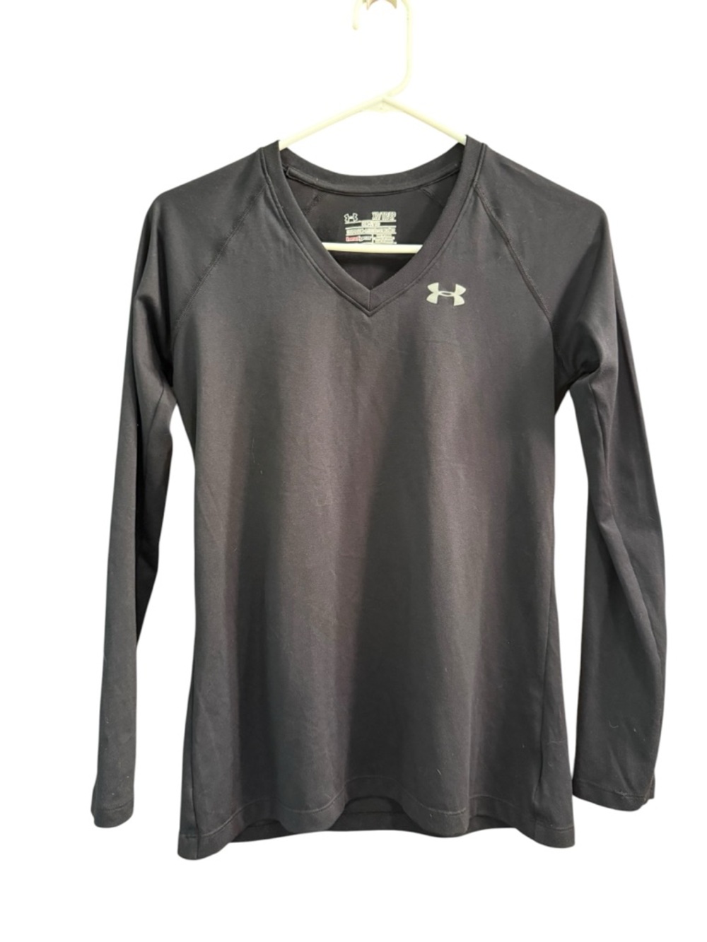 Under Armour Black V-Neck Heat Gear Performance Semi-Fitted Long Sleeve Top